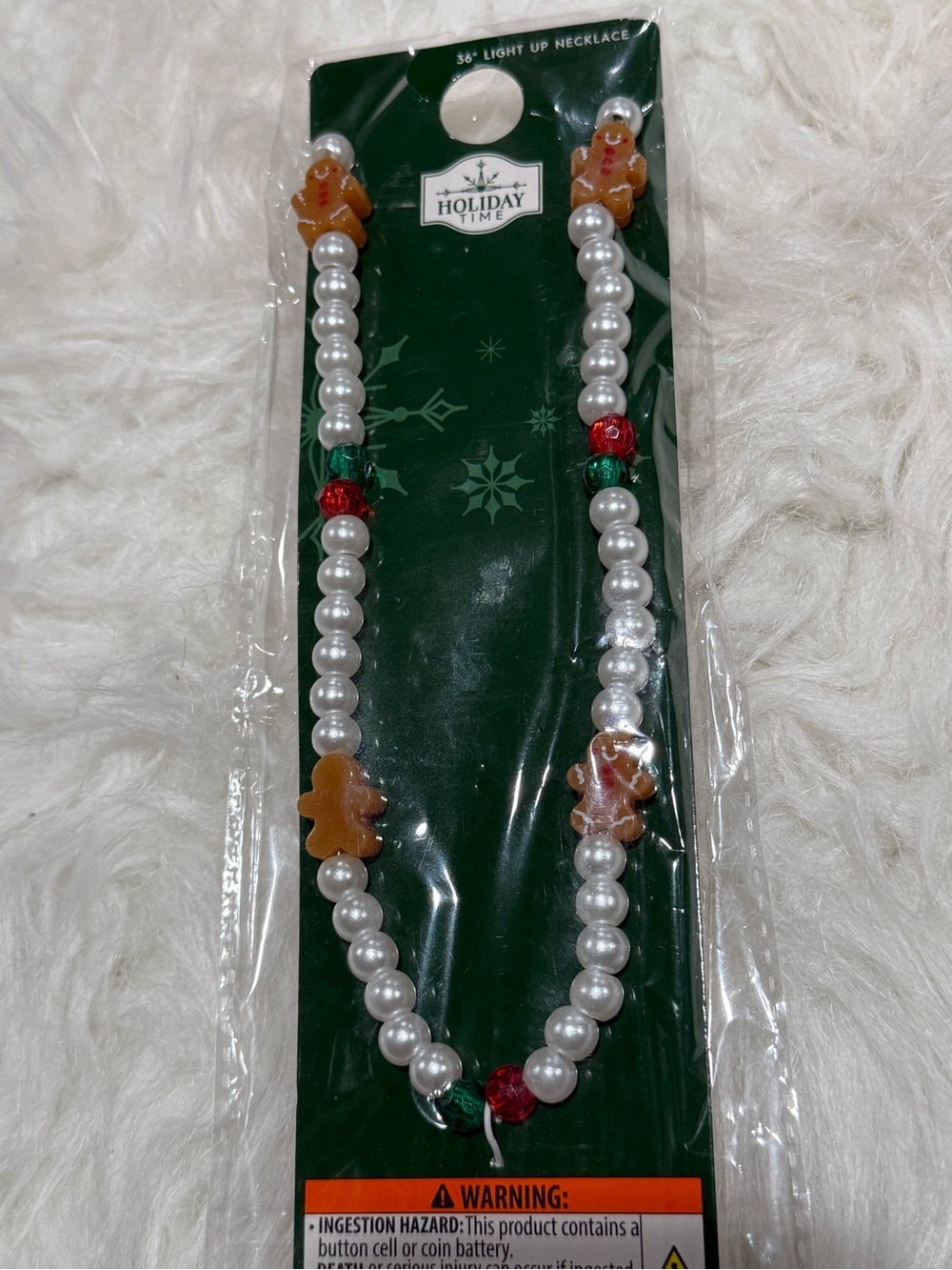 Holiday Time Gingerbread Man Beaded Light-Up Necklace, 1 Piece